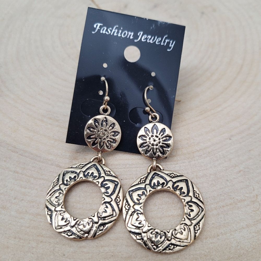 2/$20 Brand New Bohemian Gold Tone Round Earrings #1